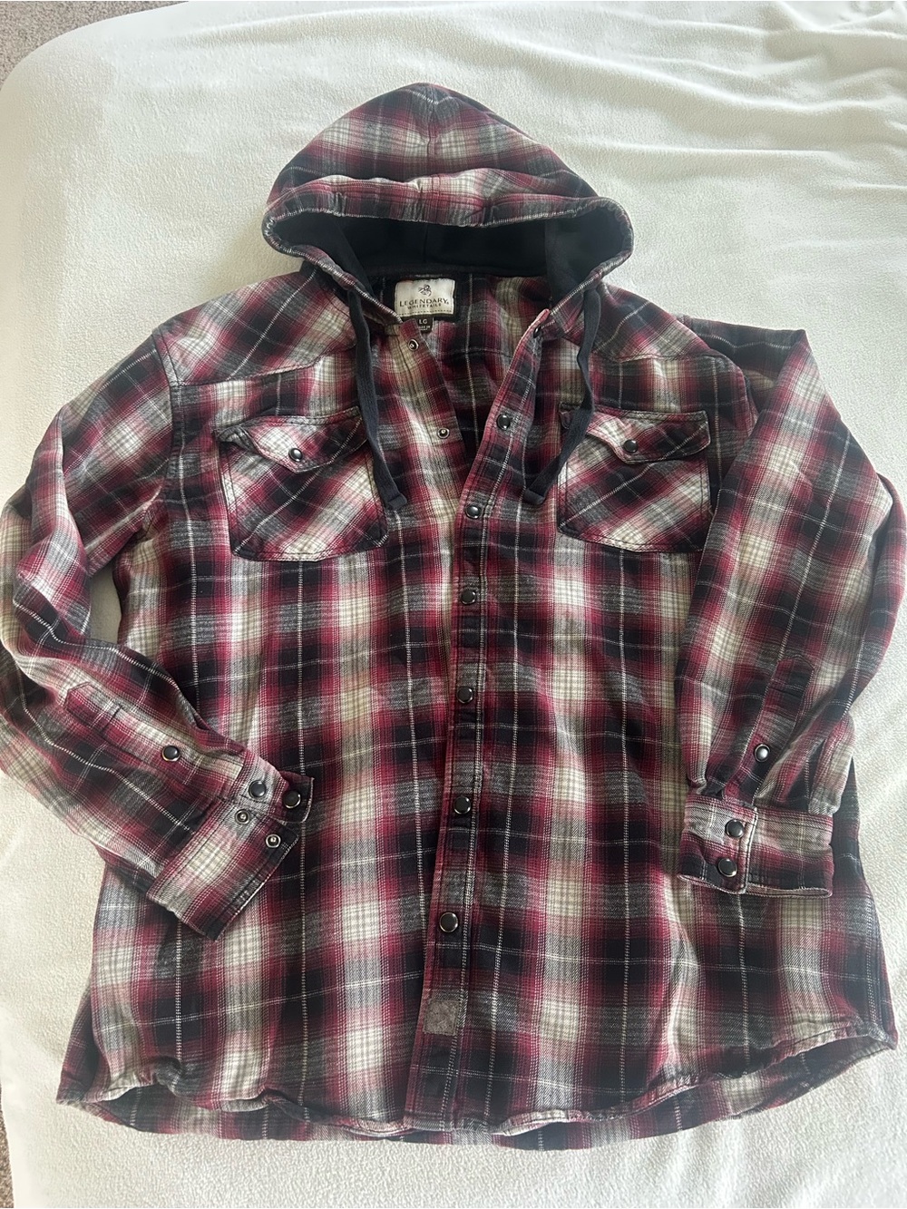 Legendary Whitetails Red, Black & White Plaid Hooded Flannel